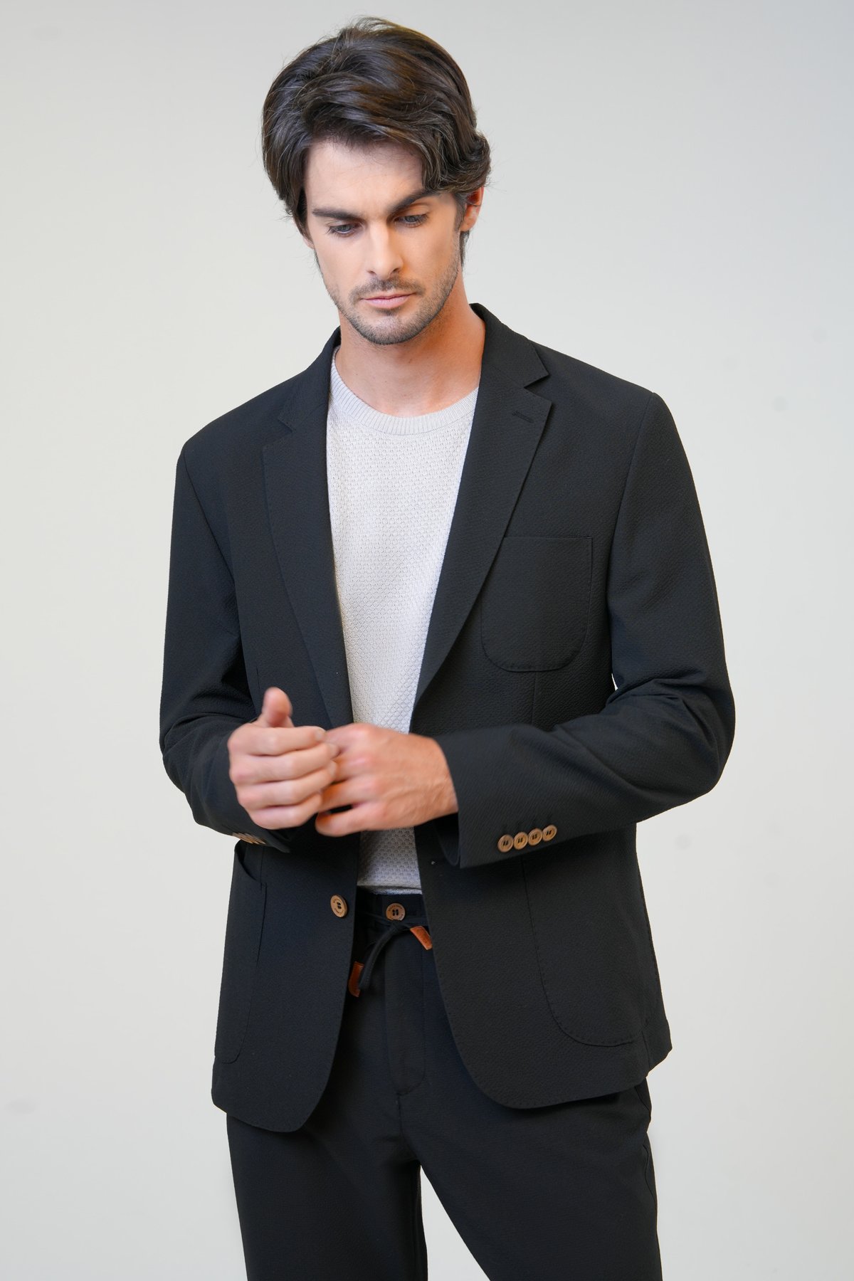 SLIM FIT MONO YAKA DOKUMA CEKET