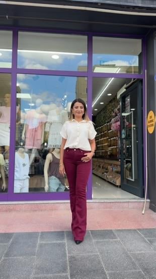 BORDO YÜKSEK BEL İSPANYOL PAÇA KOT PANTOLON