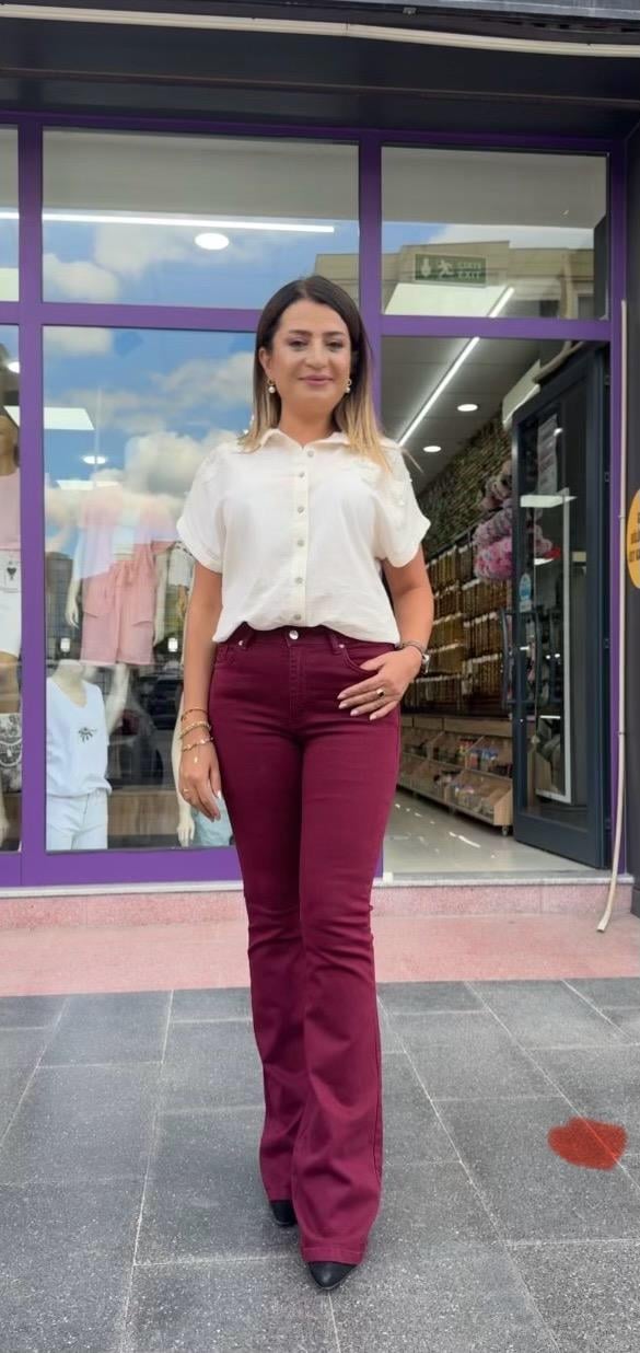 BORDO YÜKSEK BEL İSPANYOL PAÇA KOT PANTOLON