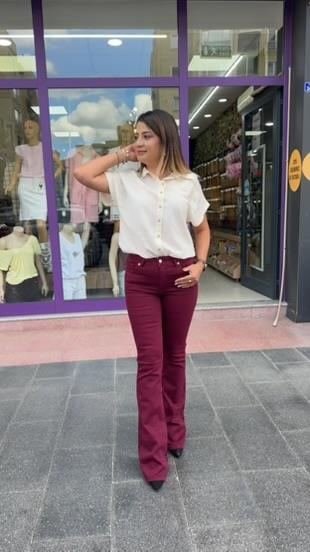 BORDO YÜKSEK BEL İSPANYOL PAÇA KOT PANTOLON