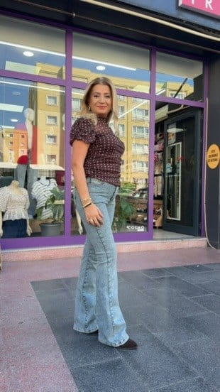 BUZ MAVİSİ YÜKSEK BEL İSPANYOL PAÇA KOT PANTOLON