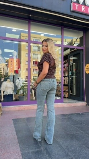 BUZ MAVİSİ YÜKSEK BEL İSPANYOL PAÇA KOT PANTOLON