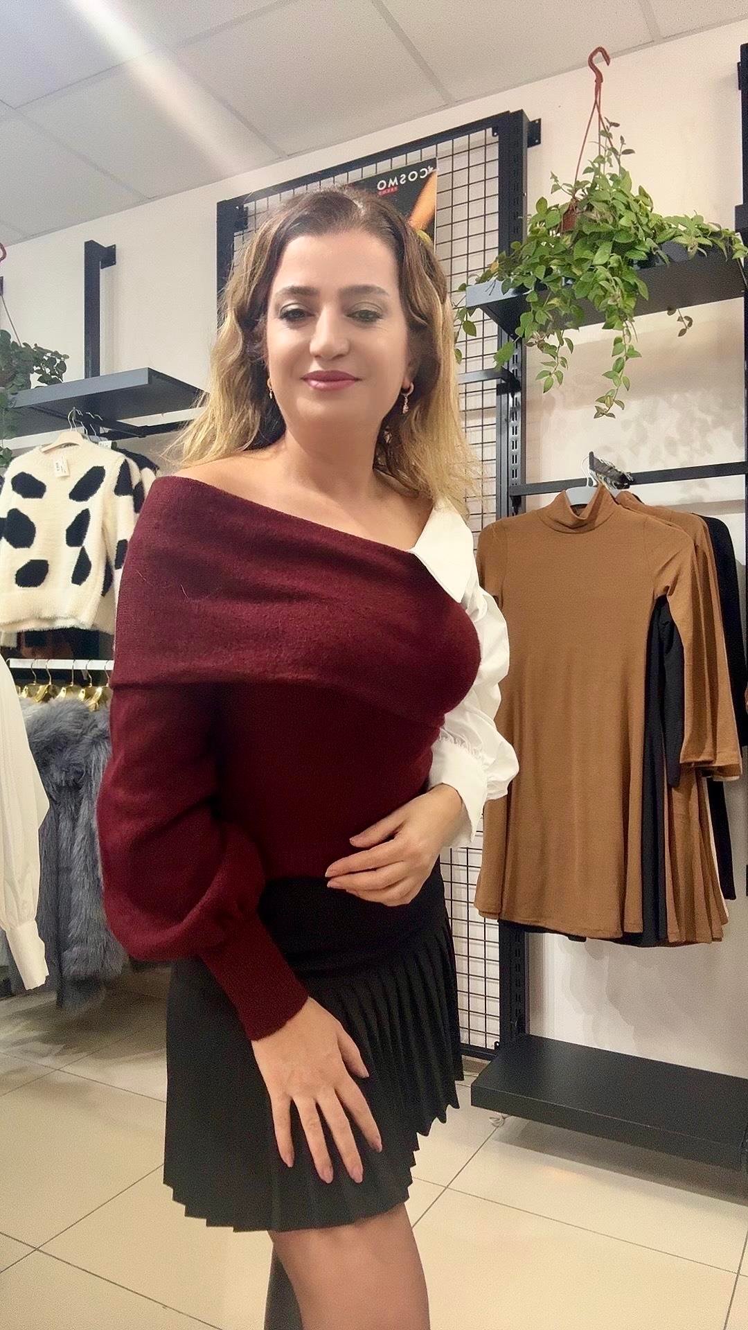 GÖMLEK DETAYLI BORDO KAZAK