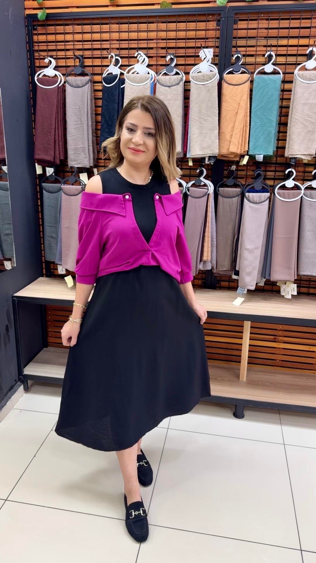 GÖMLEK DETAYLI FUŞYA ELBİSE