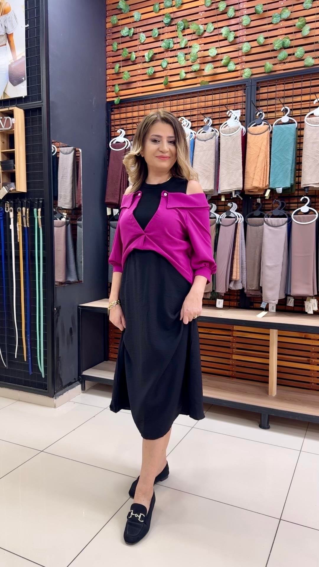 GÖMLEK DETAYLI FUŞYA ELBİSE
