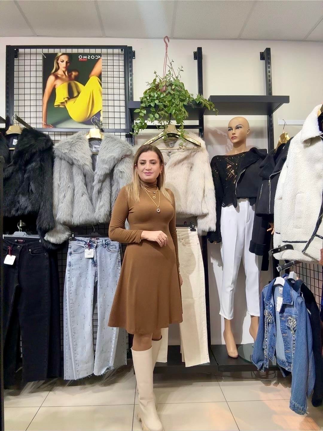 KAHVE BALIKÇI YAKA KISA KLOŞ ELBİSE