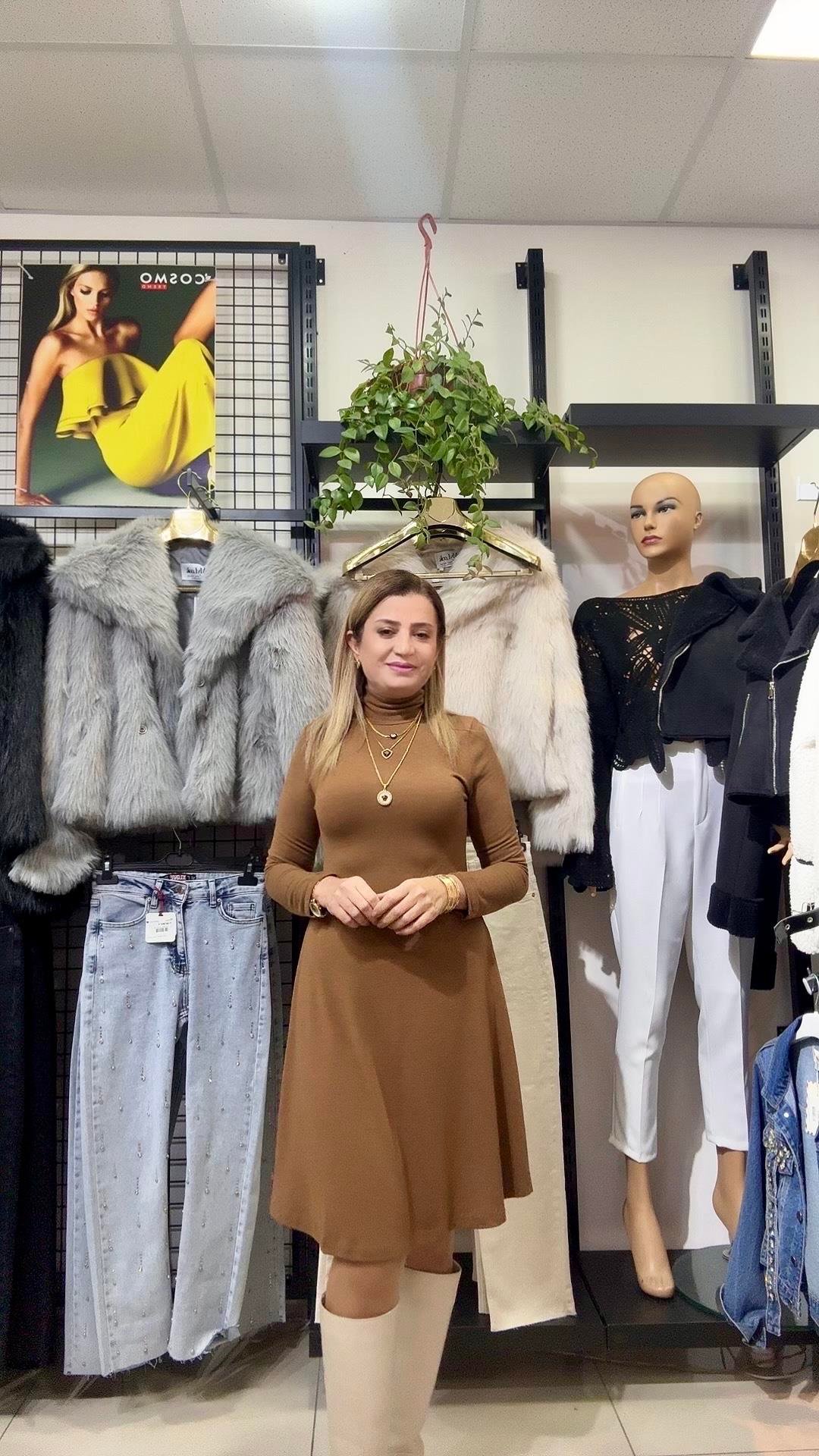 KAHVE BALIKÇI YAKA KISA KLOŞ ELBİSE