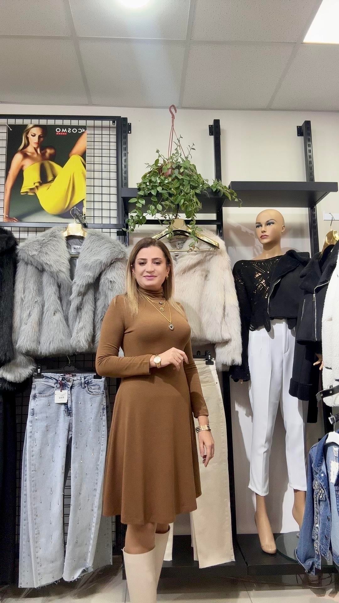 KAHVE BALIKÇI YAKA KISA KLOŞ ELBİSE