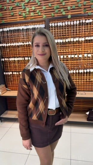 KAHVE RENGİ BAKLAVA DESENLİ HIRKA