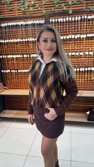 KAHVE RENGİ BAKLAVA DESENLİ HIRKA