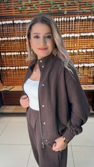 KAHVE RENGİ SELANİK KUMAŞ PANTOLONLU CEKET TAKIMI