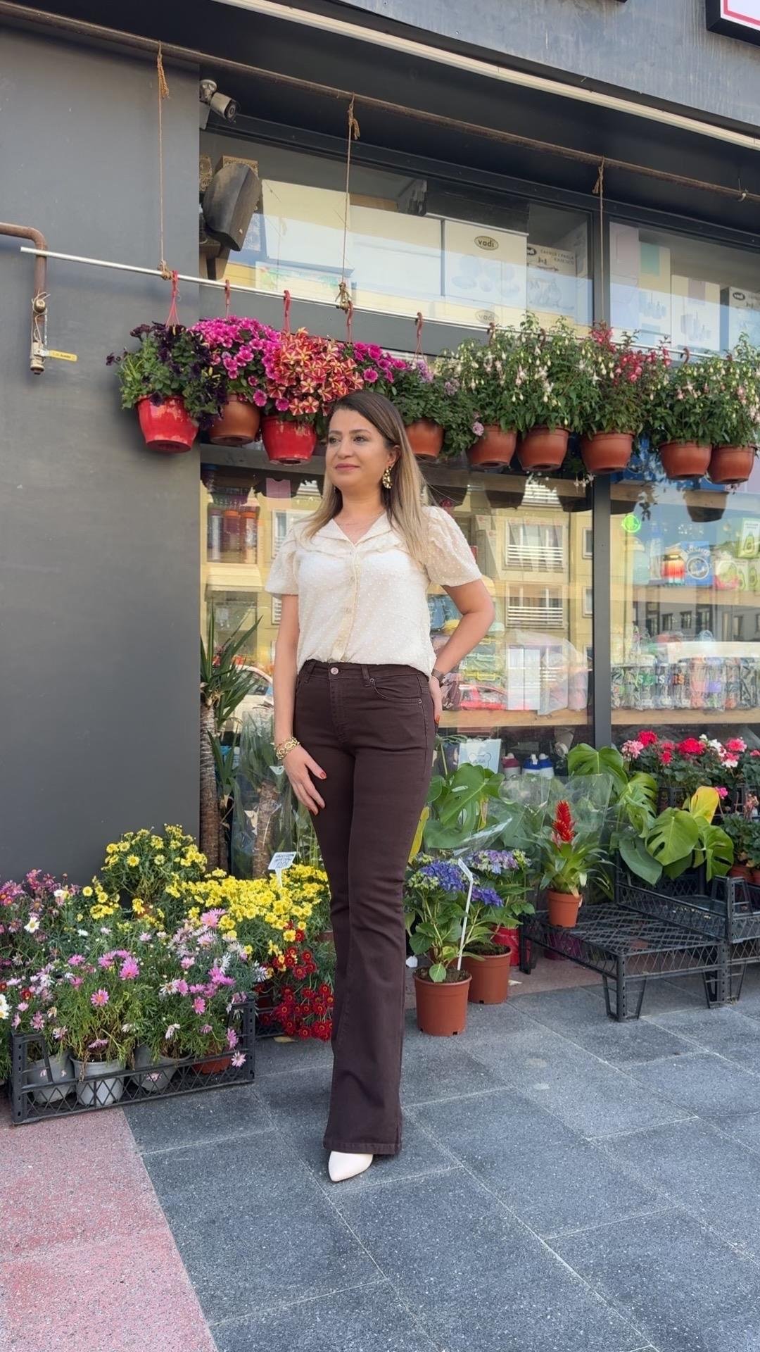 KAHVE RENGİ YÜKSEK BEL İSPANYOL PAÇA KOT PANTOLON