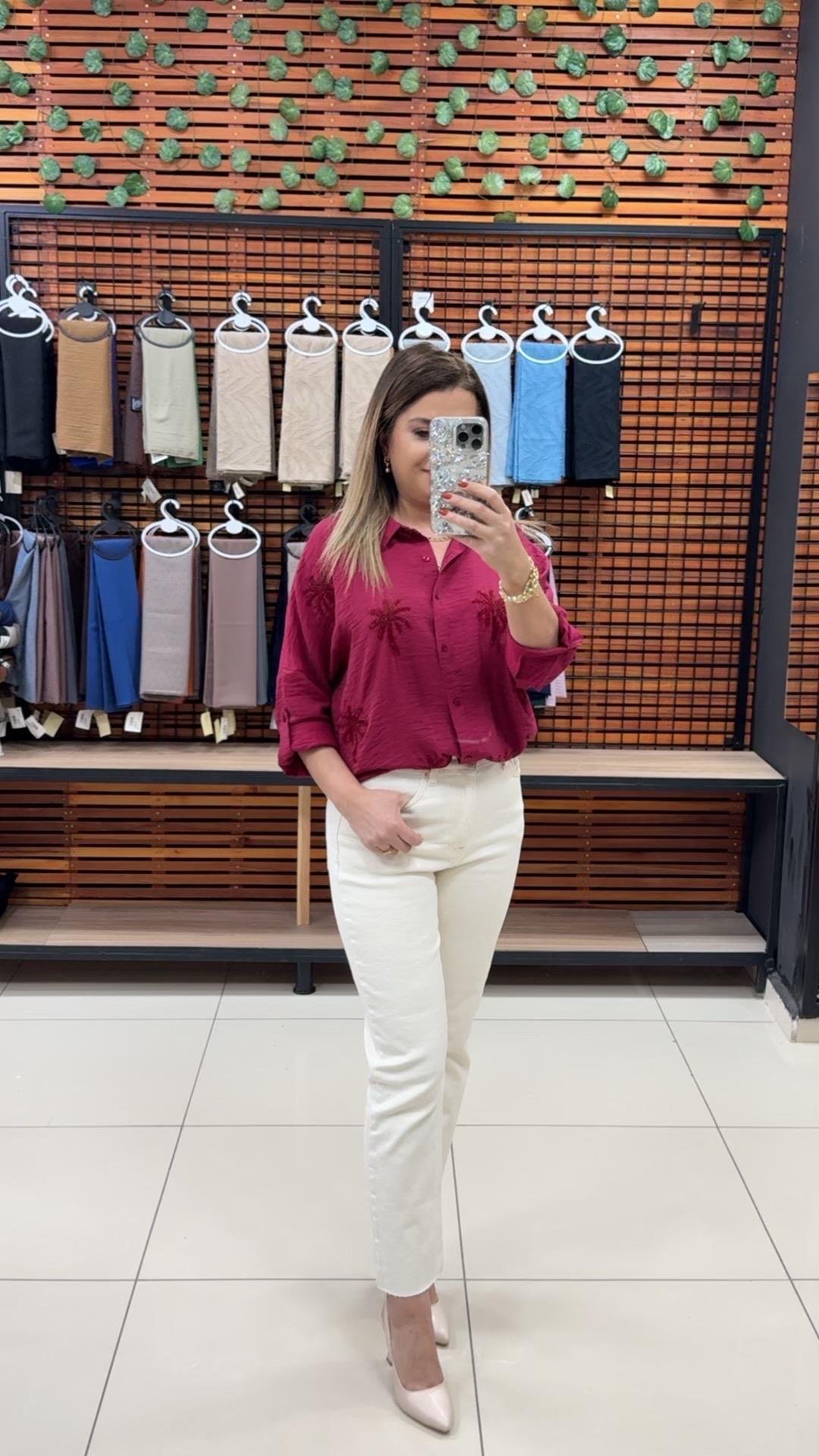 KETEN BORDO TAŞLI GÖMLEK