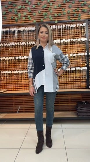 LACİVERT EKOSELİ GÖMLEK