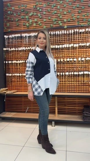LACİVERT EKOSELİ GÖMLEK