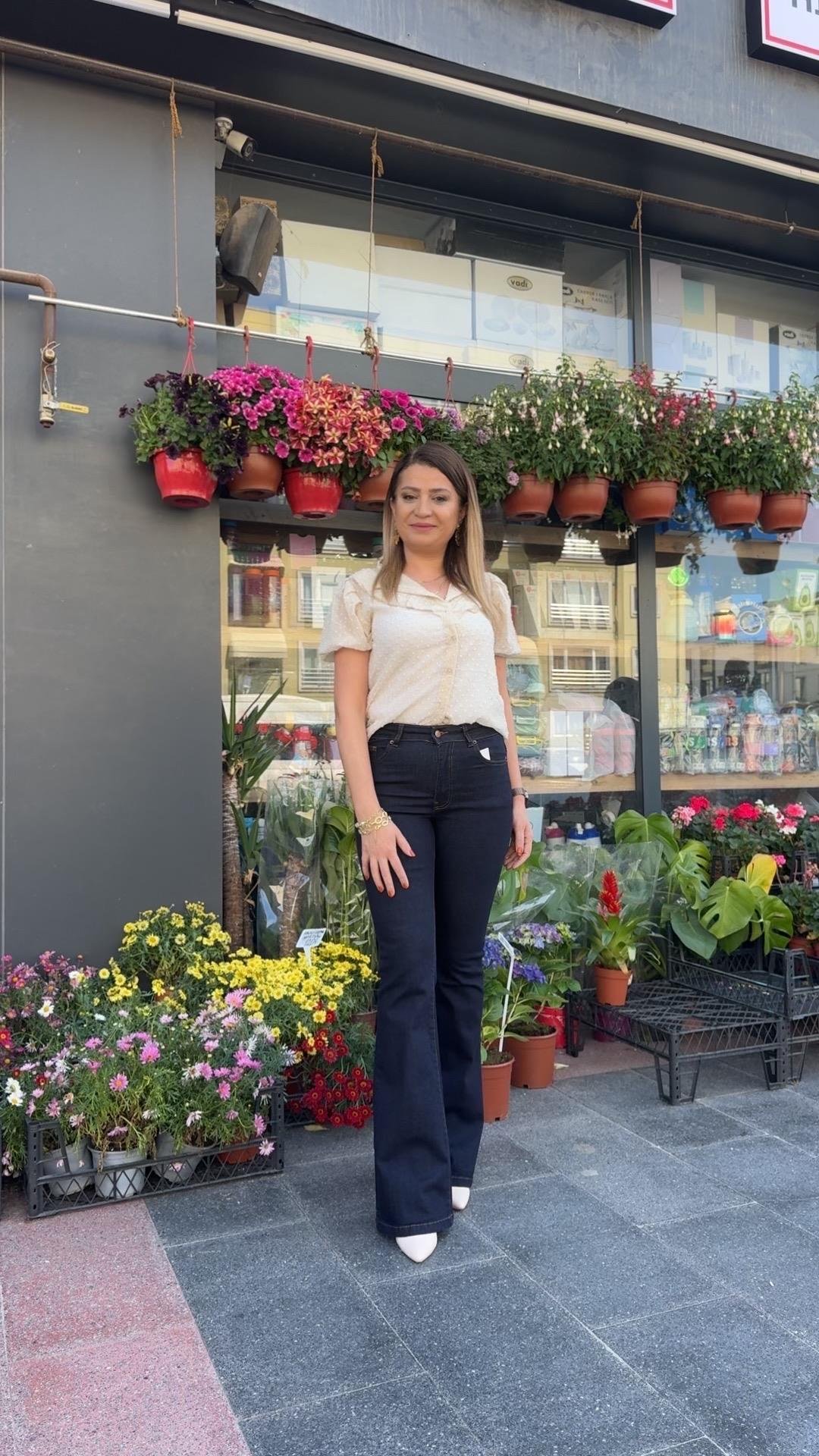 LACİVERT YÜKSEK BEL İSPANYOL PAÇA PANTOLON