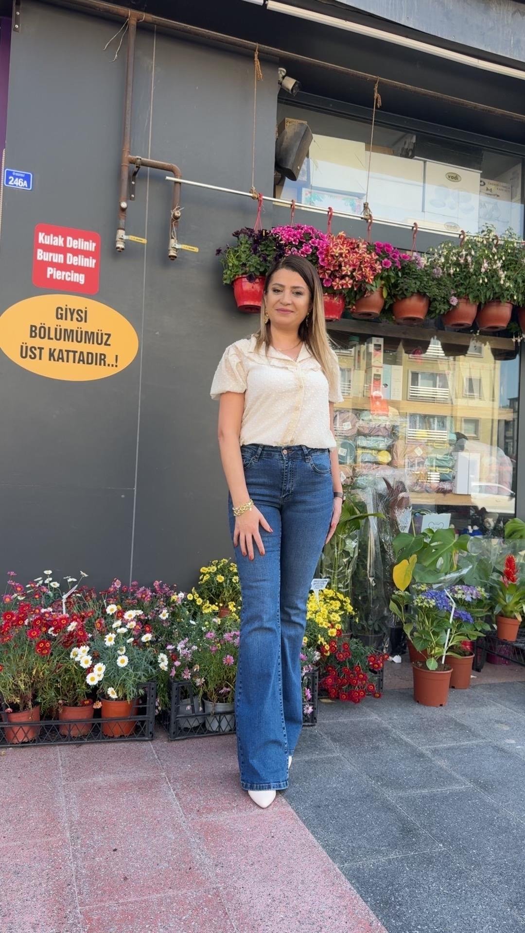 MAVİ YÜKSEK BEL İSPANYOL PAÇA PANTOLON