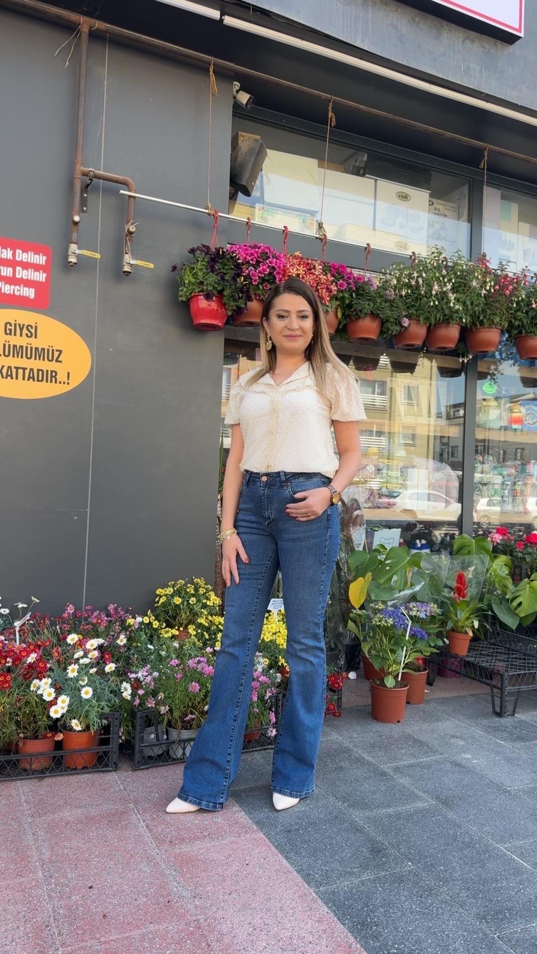 MAVİ YÜKSEK BEL İSPANYOL PAÇA PANTOLON