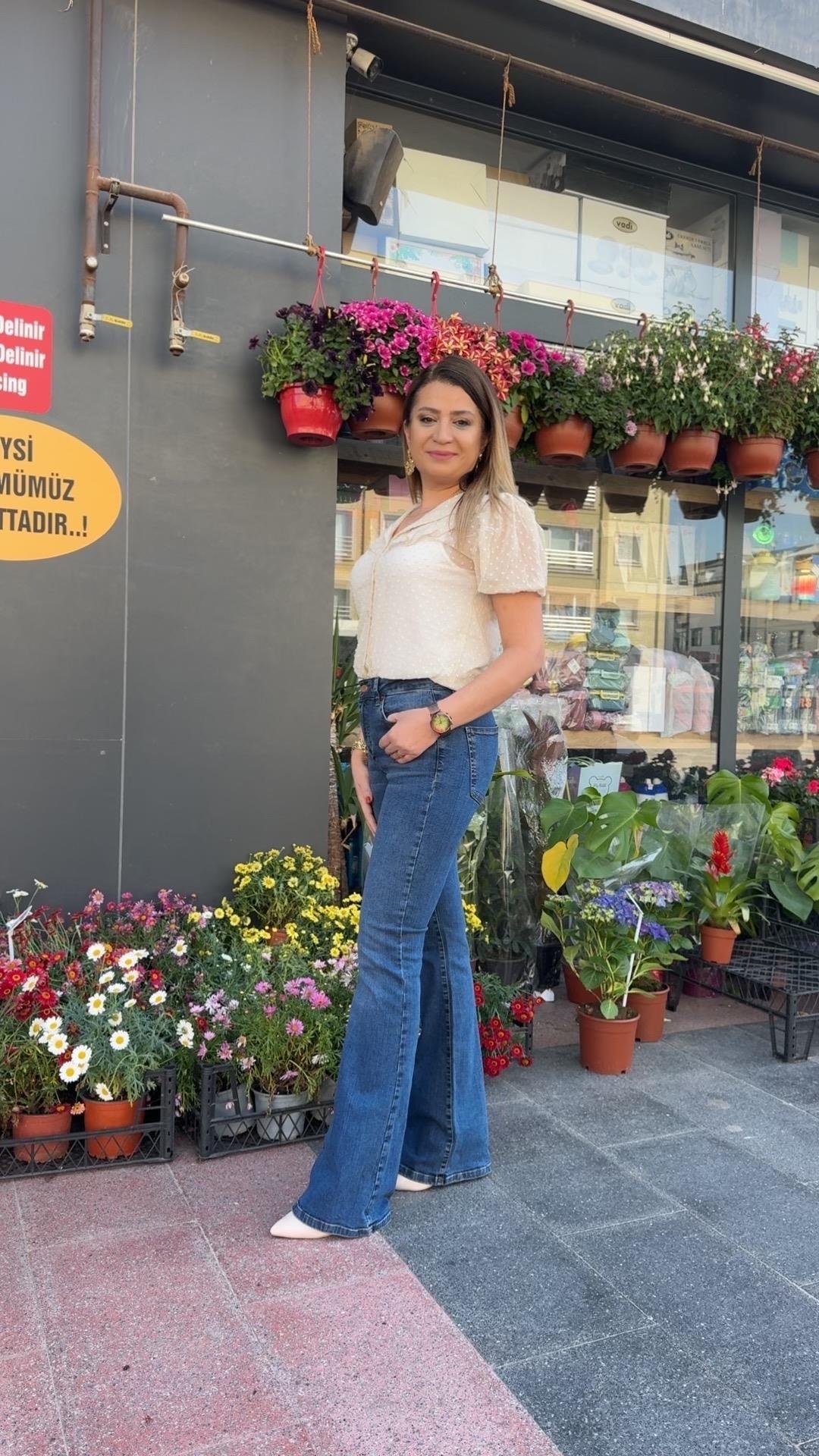 MAVİ YÜKSEK BEL İSPANYOL PAÇA PANTOLON