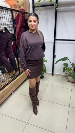 MODAL KAHVERENGİ TAŞLI SWEAT