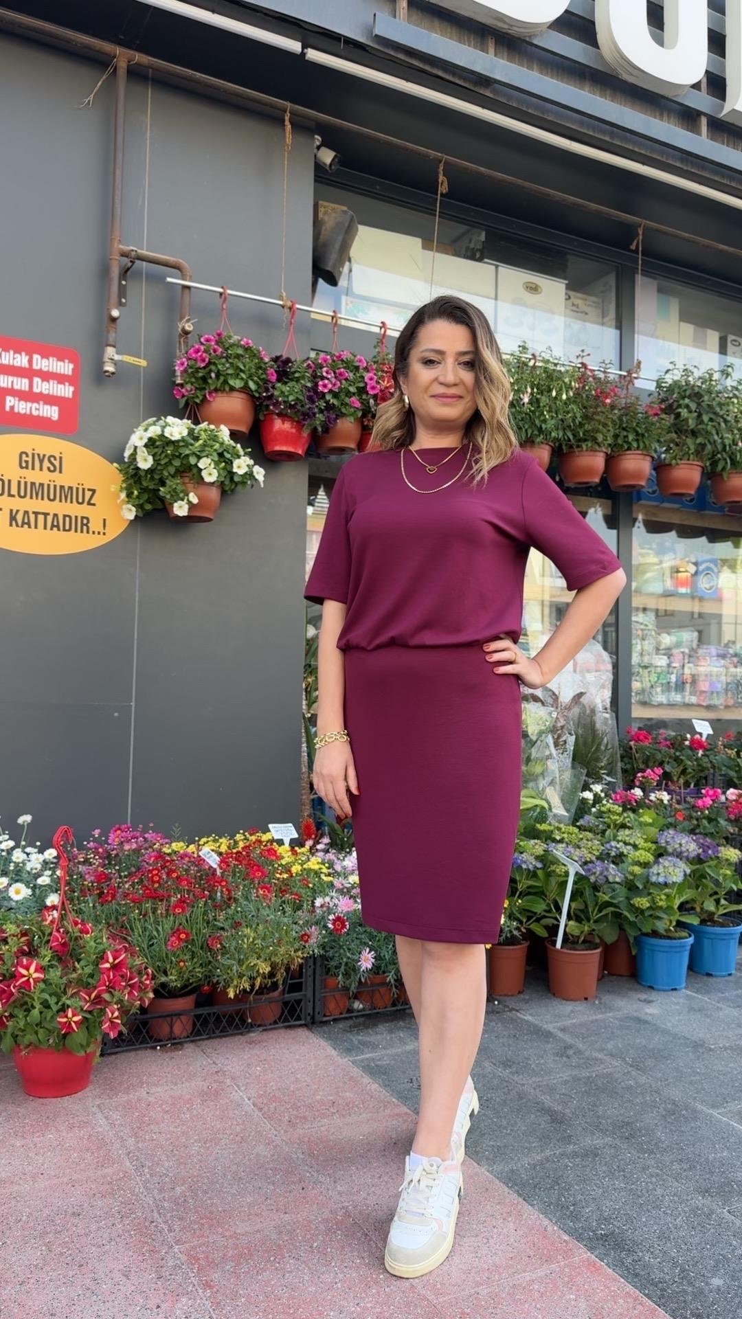 MODAL KUMAŞ BÜYÜK BEDEN BORDO ELBİSE