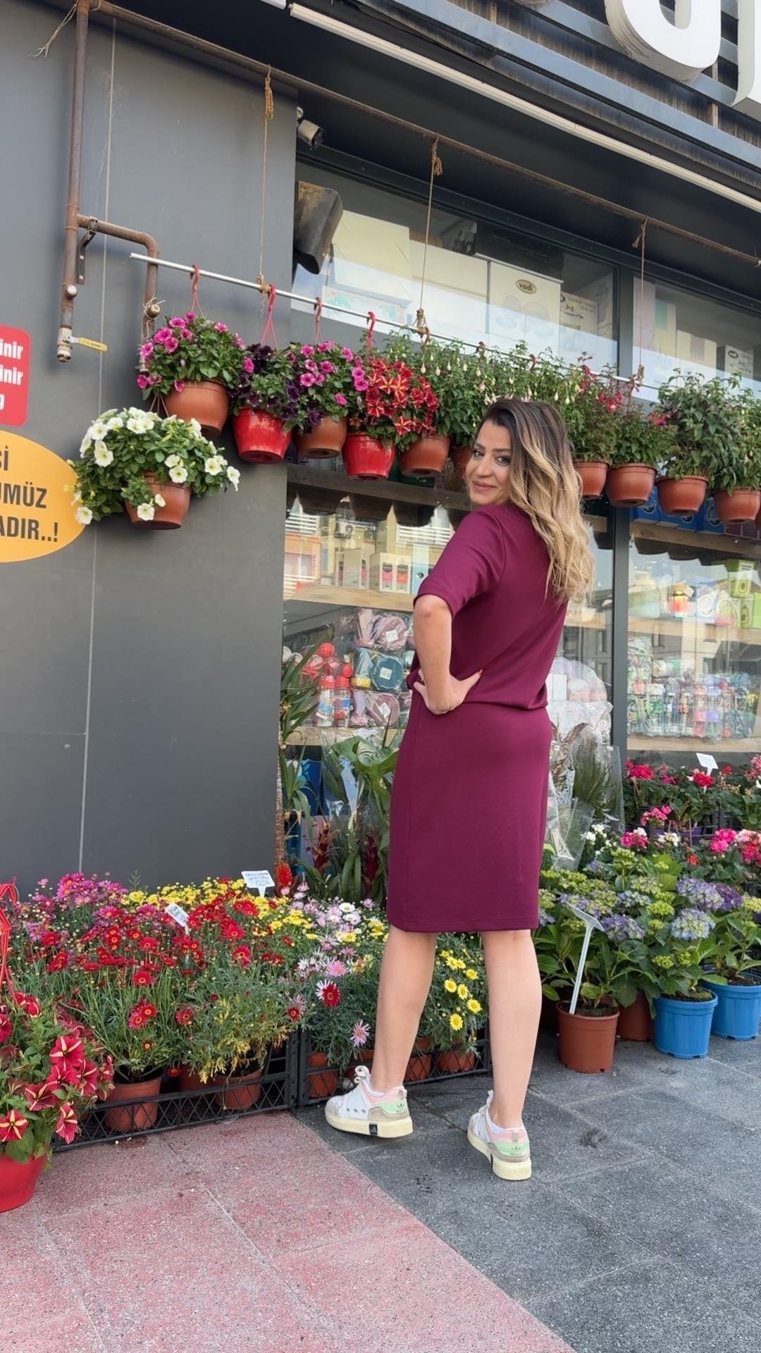 MODAL KUMAŞ BÜYÜK BEDEN BORDO ELBİSE