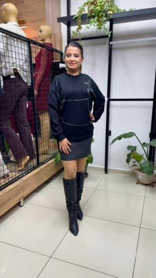MODAL TAŞLI SİYAH SWEAT