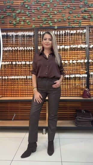 MUMLU KAHVE RENGİ MOM JEAN