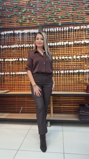MUMLU KAHVE RENGİ MOM JEAN