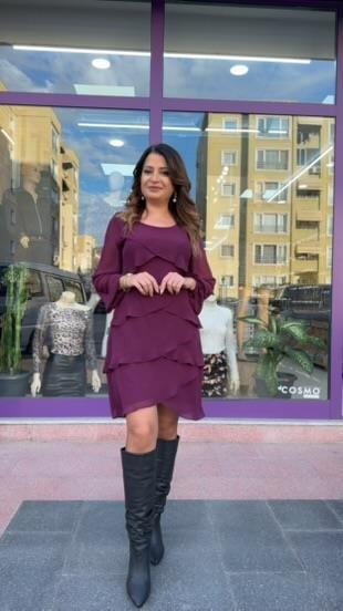 MÜRDÜM ŞİFON KISA ELBİSE
