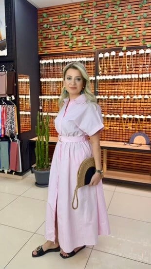 PEMBE UZUN GÖMLEK ELBİSE