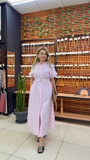 PEMBE UZUN GÖMLEK ELBİSE