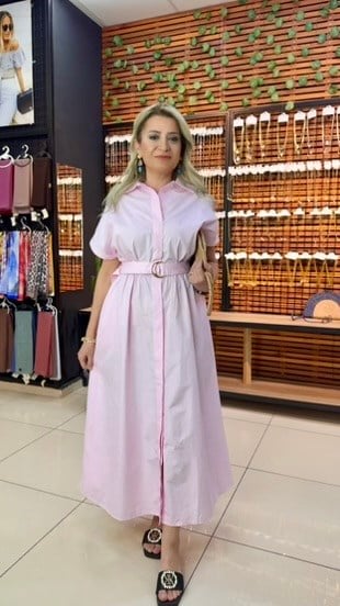 PEMBE UZUN GÖMLEK ELBİSE