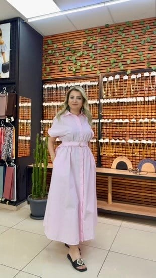 PEMBE UZUN GÖMLEK ELBİSE
