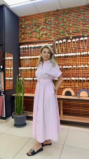 PEMBE UZUN GÖMLEK ELBİSE