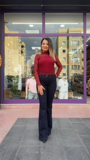 PENSLİ LACİVERT İSPANYOL PAÇA KOT PANTOLON