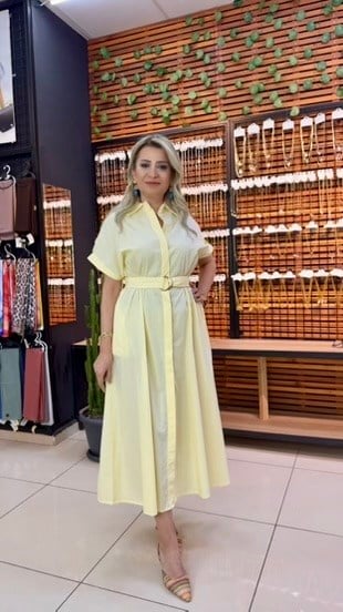 SARI UZUN GÖMLEK ELBİSE
