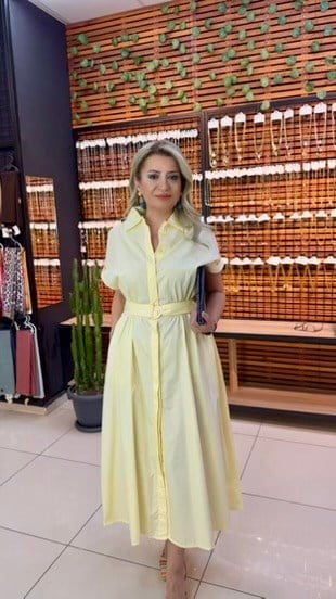 SARI UZUN GÖMLEK ELBİSE