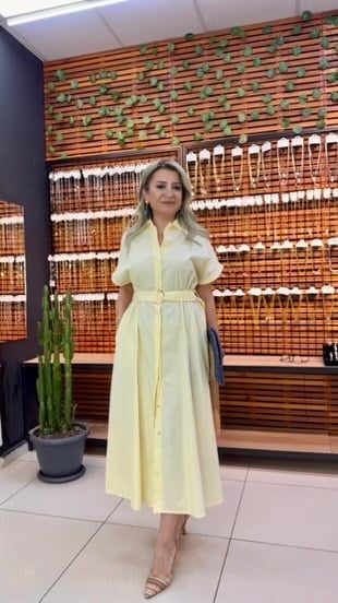 SARI UZUN GÖMLEK ELBİSE