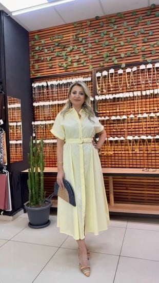 SARI UZUN GÖMLEK ELBİSE