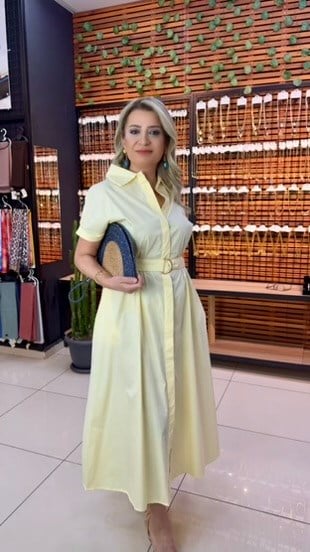 SARI UZUN GÖMLEK ELBİSE