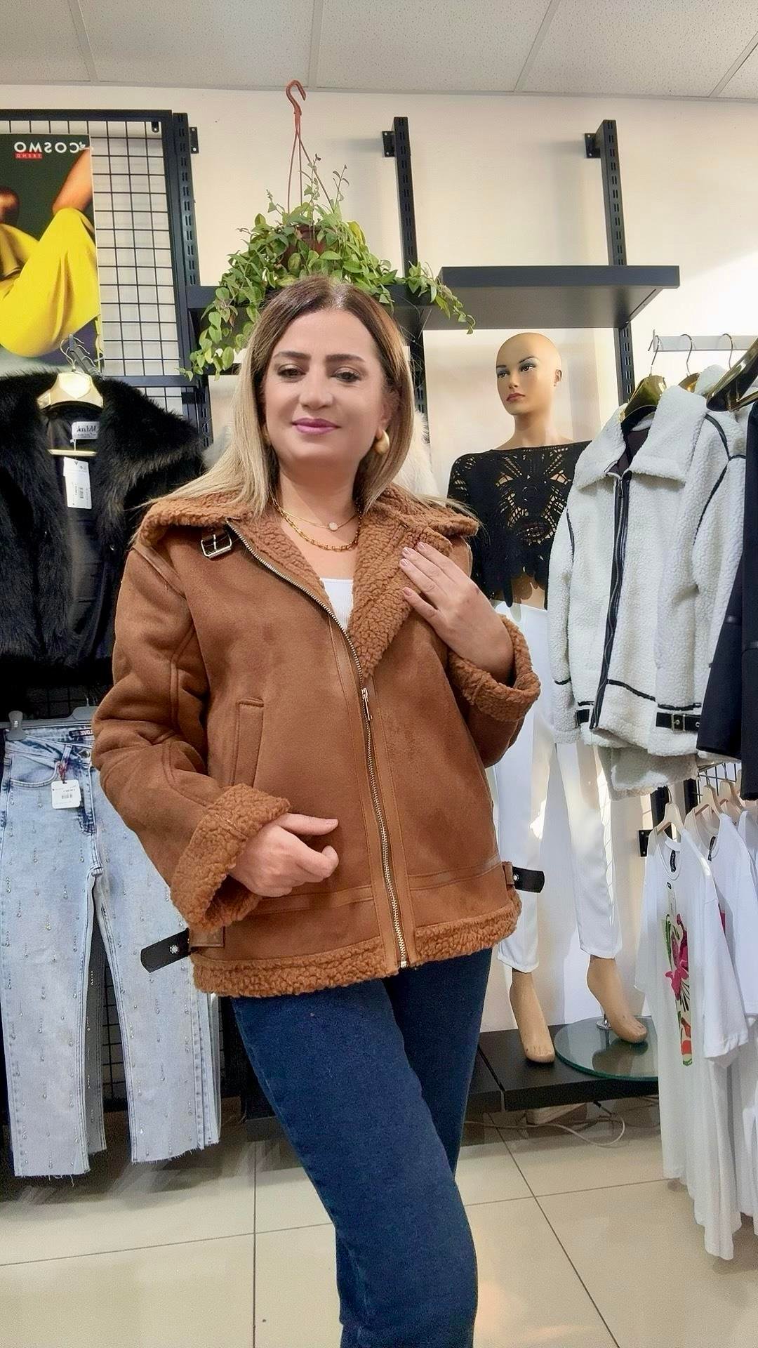 TABA RENGİ KÜRKLÜ SÜET MONT KABAN
