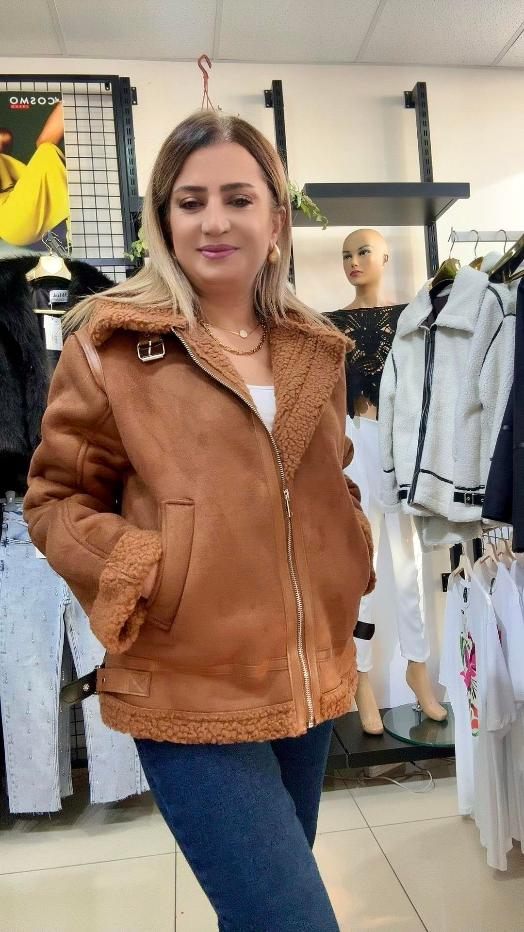 TABA RENGİ KÜRKLÜ SÜET MONT KABAN