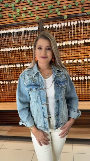 TAŞ İŞLEMELİ MAVİ KOT CEKET