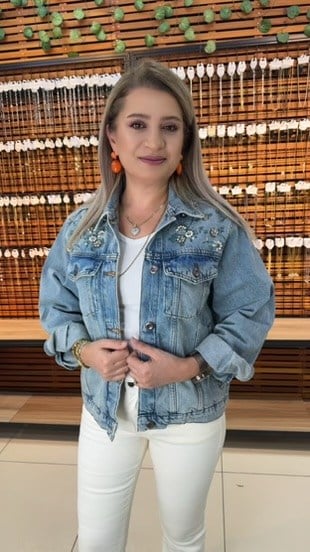 TAŞ İŞLEMELİ MAVİ KOT CEKET