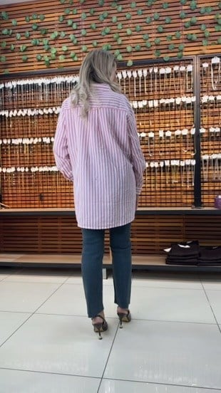 UZUN ÇİZGİLİ PEMBE GÖMLEK