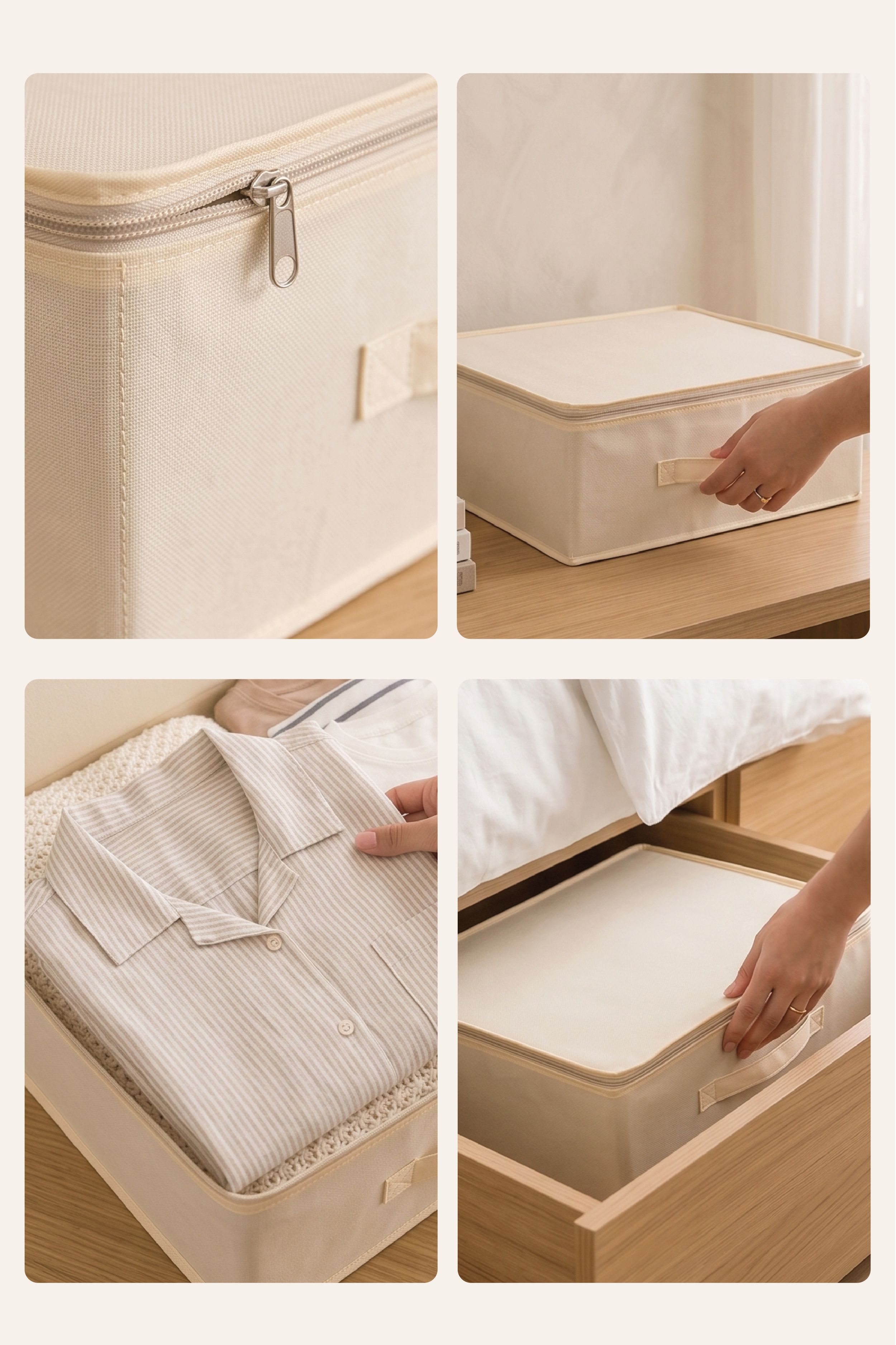 Vedsey3'lü Set 53 x 44 x 21 Cm Baza Altı & Dolap İçi Organizer, Yorgan & Yastık Düzenleyici Hurç Krem