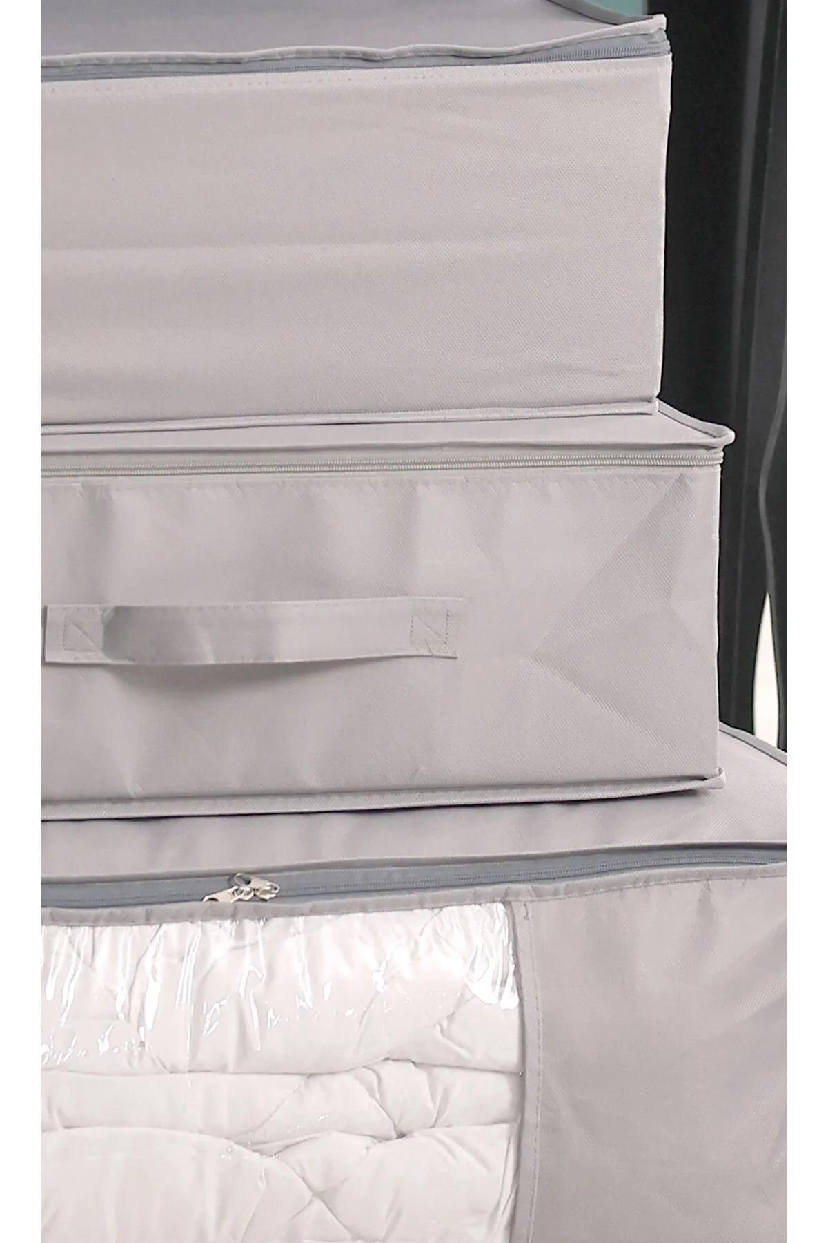 Vedsey3'lü Set 53 x 44 x 21 Cm Baza Altı & Dolap İçi Organizer, Yorgan & Yastık Düzenleyici Hurç Gri