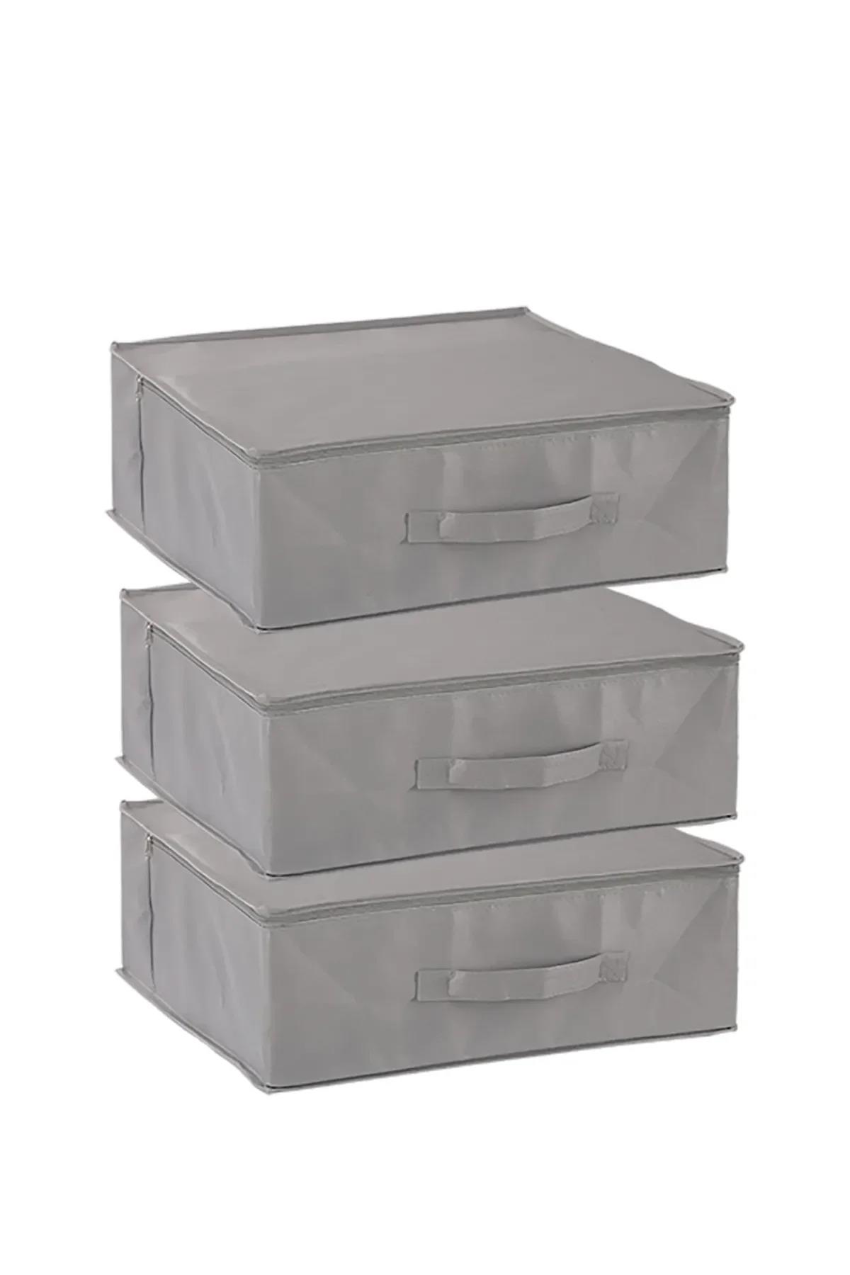Vedsey3'lü Set 53 x 44 x 21 Cm Baza Altı & Dolap İçi Organizer, Yorgan & Yastık Düzenleyici Hurç Gri