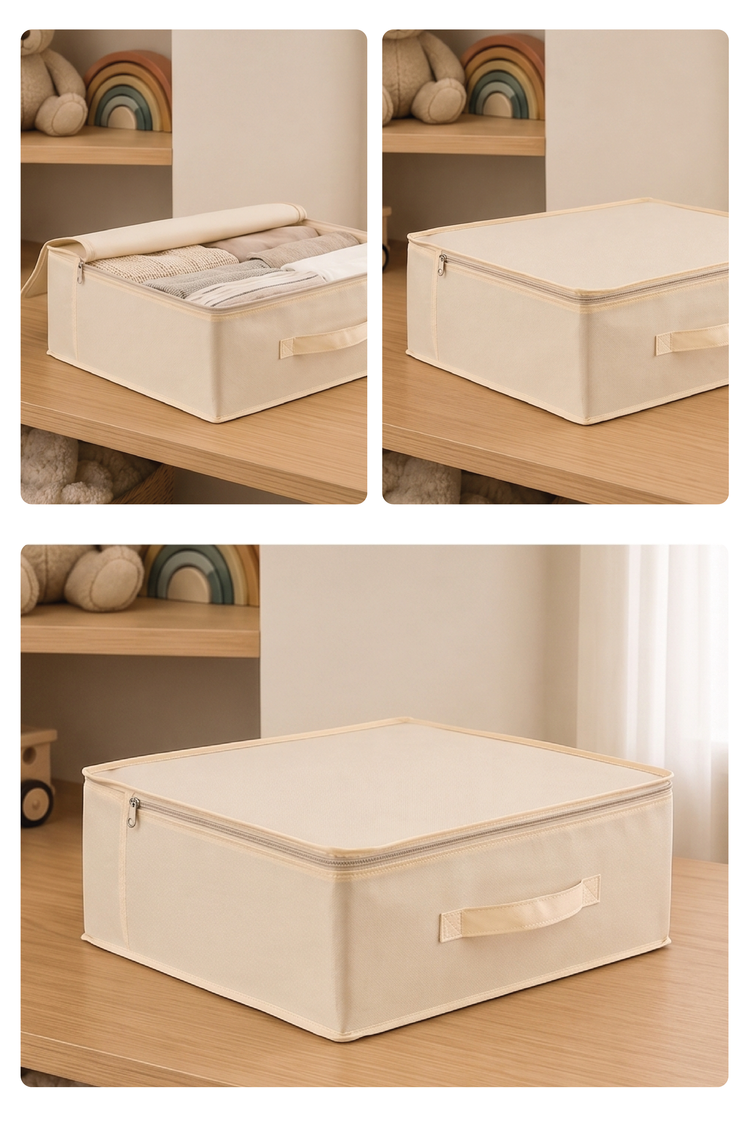 Vedsey3'lü Set 53 x 44 x 21 Cm Baza Altı & Dolap İçi Organizer, Yorgan & Yastık Düzenleyici Hurç Krem